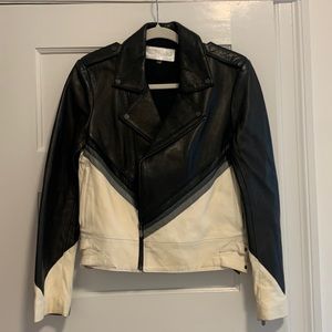 Black and white leather jacket  -medium